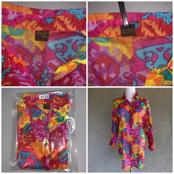 🔥5/$20🔥 “Bam Bam” Colorful Cotton Semi-Sheer Shirt - Picture 3 of 8